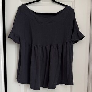 Women's Dark Navy Ruffle Sleeve Top
